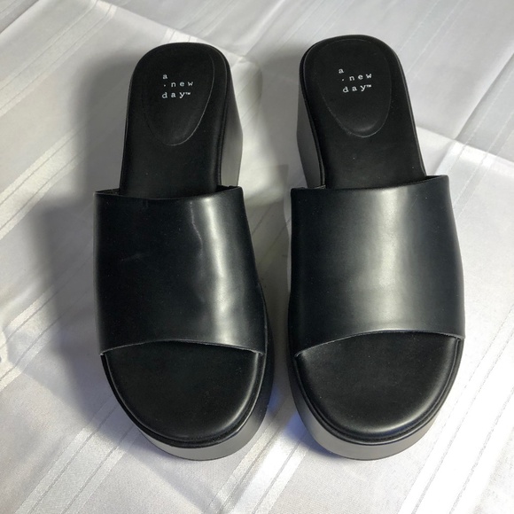 a new day Shoes - A NEW DAY MULES,  PLATFORM, CHUNKY HEEL, SIZE 10, BLACK, OPEN TOE Slip on clog
